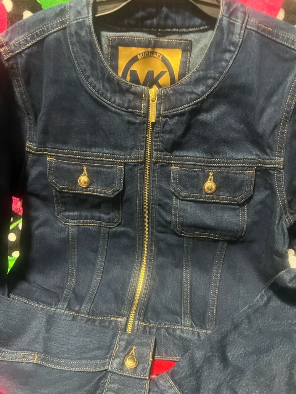 Michael Kors Navy Denim Kids Jacket with Gold Hardware
